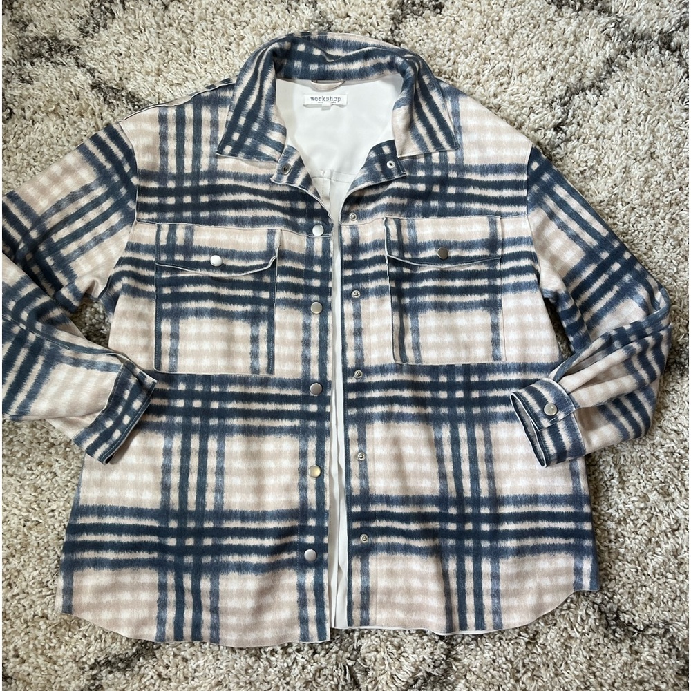 Workshop Republic Clothing Blue and Cream Plaid Jacket